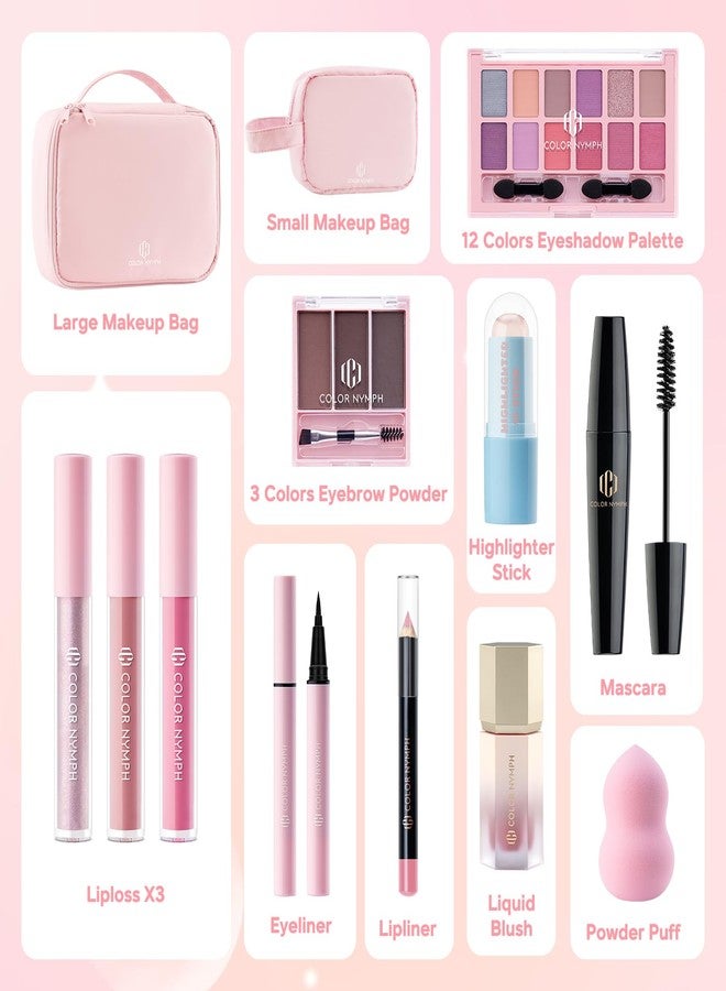 Color Nymph Makeup Sets for Women Teen Girls with 2-in-1 Travel Handbag, All In One Makeup Kits Full Kit Includes Eyeshadow Lipgloss Eyebrow Powder Highlighter Blush Mascara Eyeliner Lipliner & Puff - Image 2